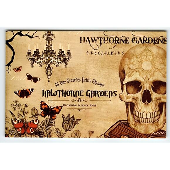 Vintage Halloween Hawthorne Gardens Gothic Skull & Butterflies Postcard - Picture 1 of 2